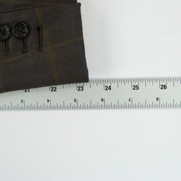 Holland & Sherry Mens Wool Lined Collared Button Plaid Suit Blazer Brown Size 40 - Picture 13 of 14